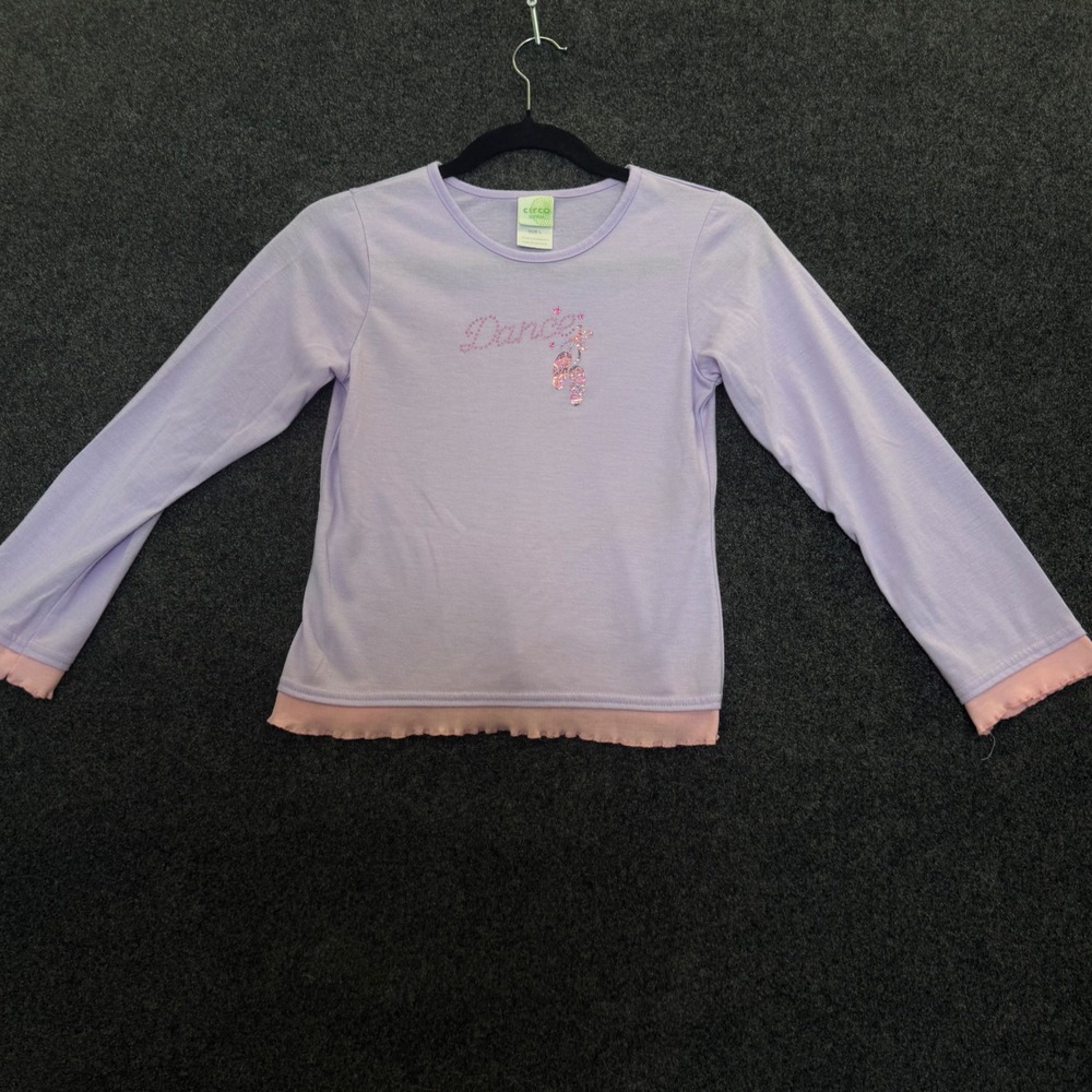 Circo Y2K Glam Dance Ruffled Baby Top Purple Long Sleeve Ballet Graphic Size L